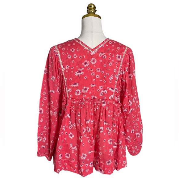 FREE PEOPLE Never A Dull Moment Floral Boho Peasant Oversized Cotton Blouse Sz S - Picture 10 of 12